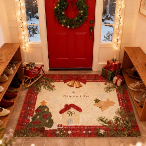 2026新年圣诞节氛围丝圈入户门垫玄关脚垫刮泥蹭土地垫耐脏可裁剪