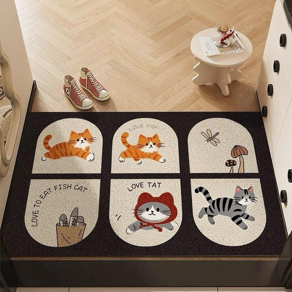 黑色丝圈入户门地垫奶油风卡通玄关脚垫刮泥蹭土进门垫耐脏可水洗