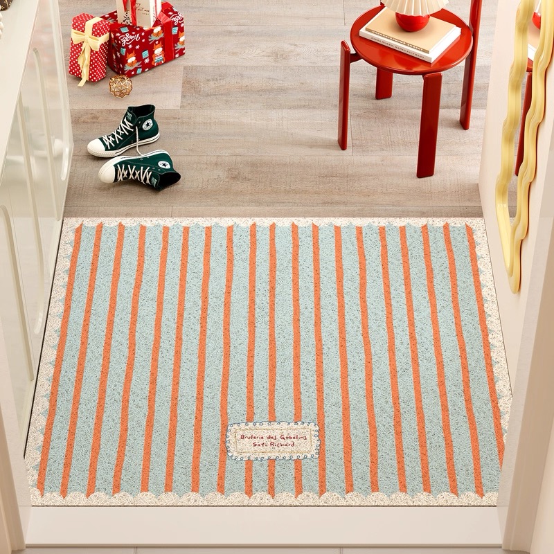 韩系条格入户门地垫奶油蝴蝶结玄关脚垫刮泥蹭土进门垫耐脏可水洗