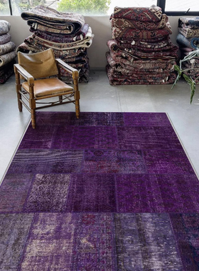 土耳其包豪斯地毯紫色客厅沙发茶几垫高级配色卧室床边毯加厚免洗