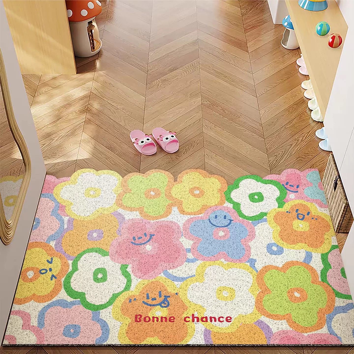 奶油风小花丝圈入户门垫玄关脚垫刮泥蹭土地垫耐脏免洗加厚可裁剪,居家布艺,入户地垫,淘宝优惠券,粉丝福利购,淘宝优惠卷