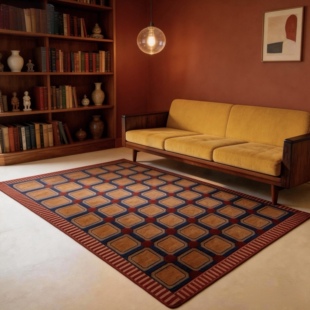 高级感中古客厅地毯轻奢复古南洋风沙发茶几垫卧室床边毯免洗加厚