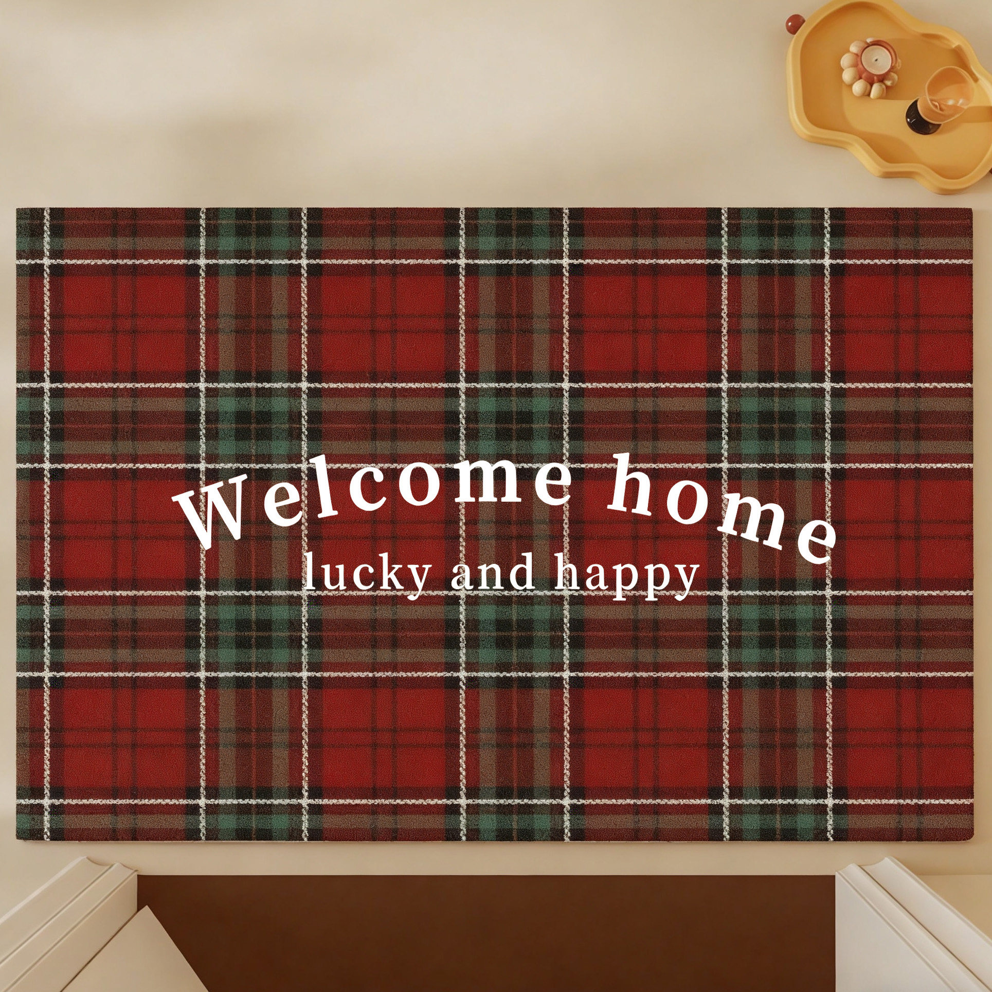 红色圣诞格子丝圈入户门垫新年氛围玄关脚垫刮泥蹭土地垫耐脏加厚,居家布艺,入户地垫,淘宝优惠券,粉丝福利购,淘宝优惠卷