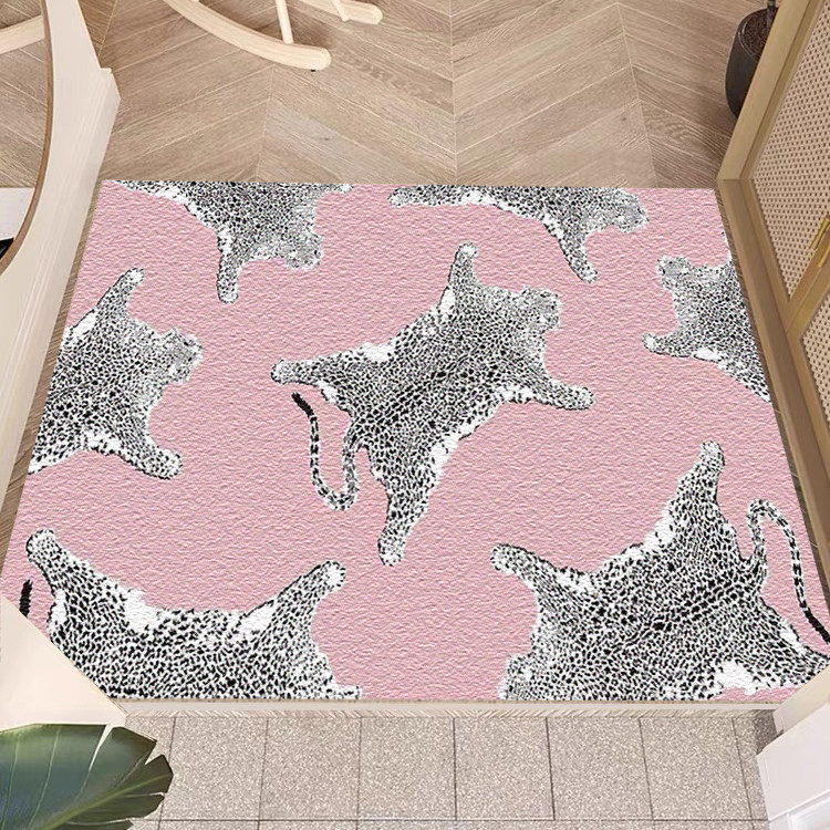 莫兰迪豹纹丝圈入户地垫招财金钱豹玄关脚垫刮泥蹭土防滑门垫耐脏