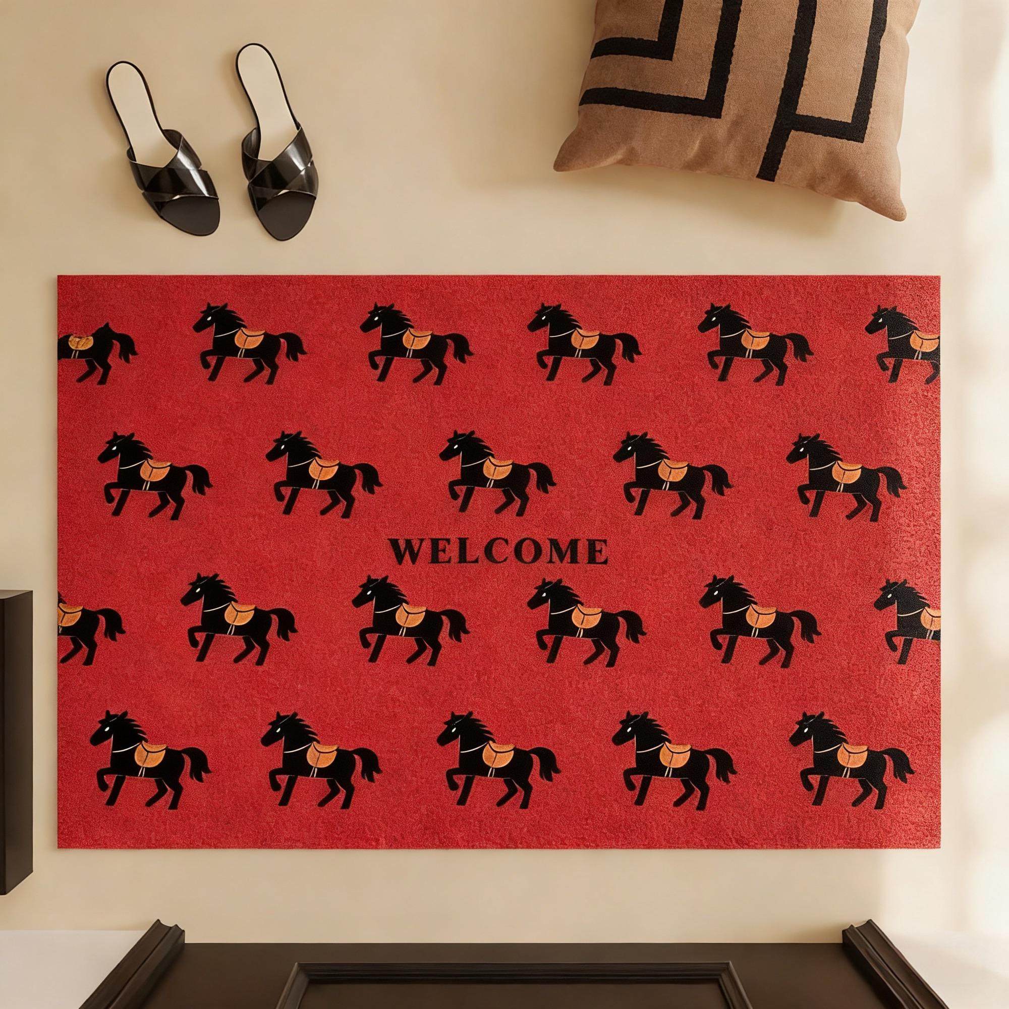 马年红色丝圈入户门垫喜庆小马玄关脚垫刮泥蹭土家用地垫可裁剪厚,居家布艺,入户地垫,淘宝优惠券,粉丝福利购,淘宝优惠卷
