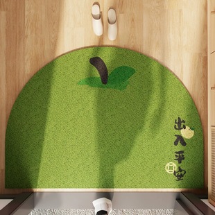 绿色半圆形丝圈入户门垫平安喜乐玄关除尘脚垫可裁剪大门口地垫厚