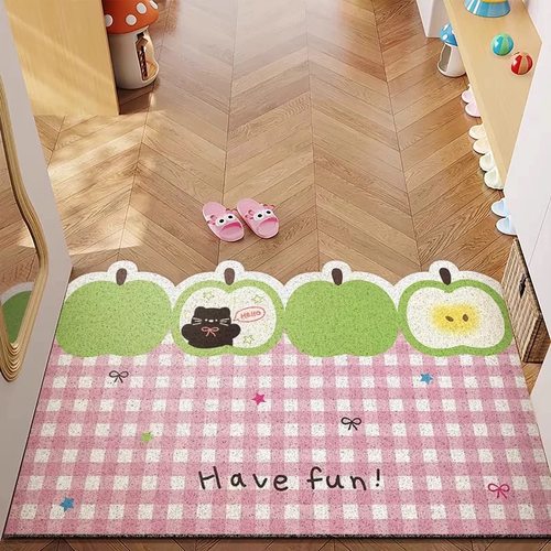 奶油风苹果格子入户门丝圈地垫韩系玄关除尘家用可裁剪防滑门垫厚