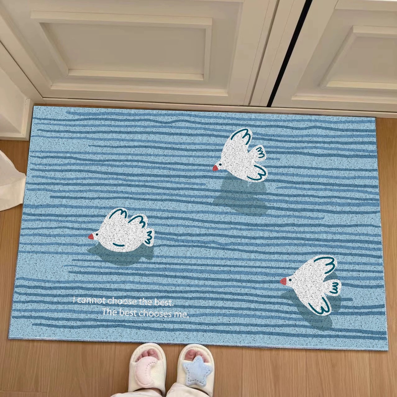 韩系飞鸟集蓝色格子丝圈入户门垫玄关脚垫刮泥蹭土地垫耐用免洗厚