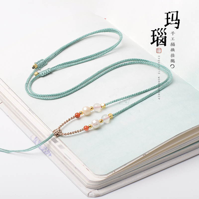 2023新款曼波手工珍珠玛瑙吊坠挂绳玉佩锁骨链项链绳男女士调节绳