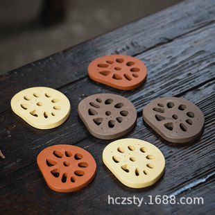 宜兴紫砂茶宠莲藕摆件茶杯垫茶盅底座茶手工仿真藕片壶杯托