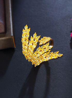 麦穗金黄开口戒指微镶锆石超闪