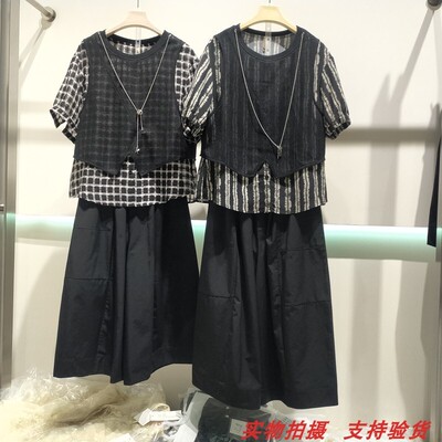 假两件衬衣+直筒裤休闲套裤女
