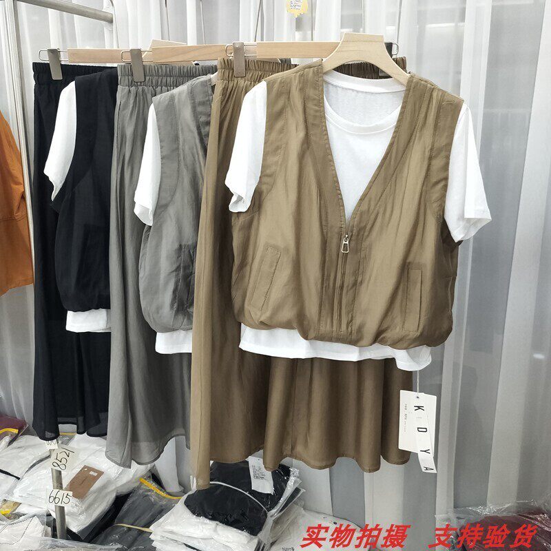 茜A829正品高腰三件套T恤套头宽松型2026夏季短袖透气圆领套裙女