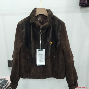 米缇苏8806专柜冬季新款拼接水貂绒90白鸭绒高端羽绒服外套女