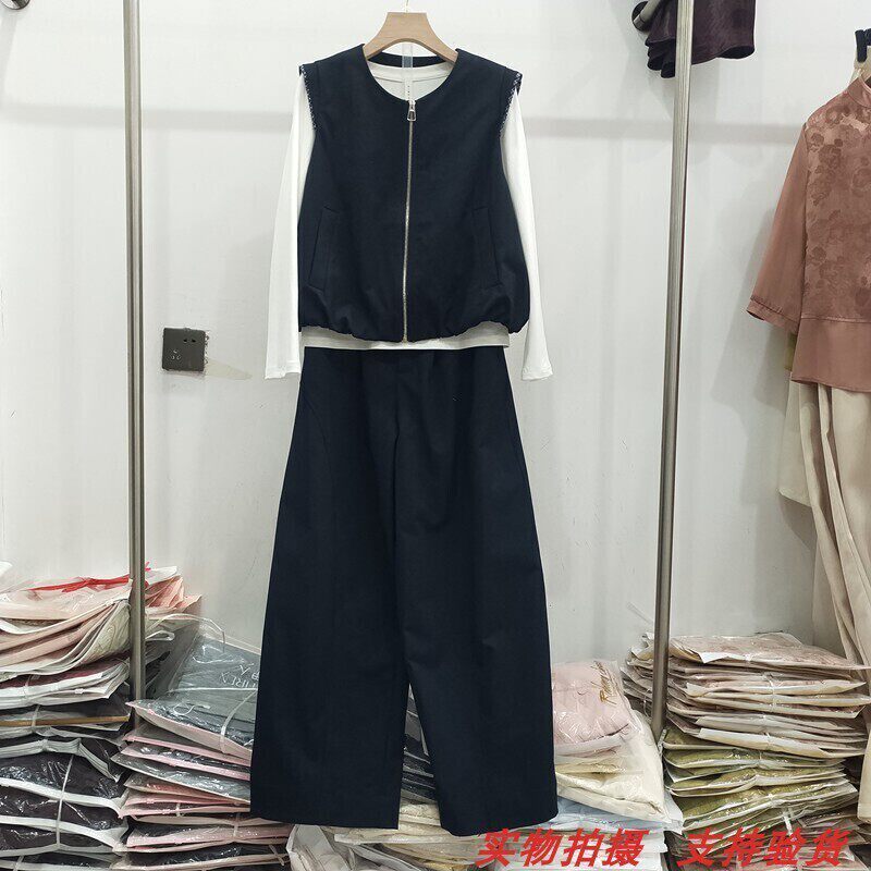 商场同款2026A-833正品春季新款T恤+马甲+直筒裤三件套洋气套装女