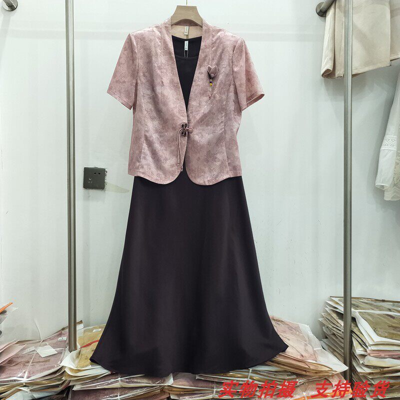 金娅海伦826136-1夏季新款时尚西装短袖+背心连衣裙套裙女妈妈女