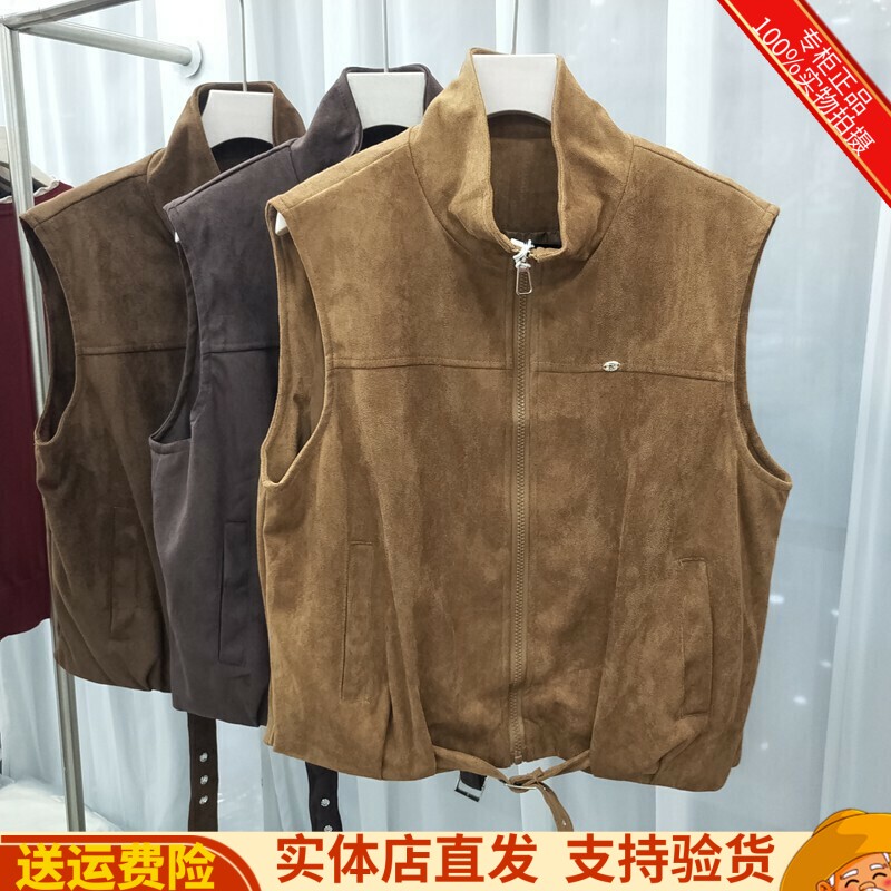无袖坎肩圆领拉链马甲外套短款