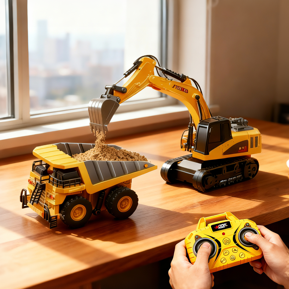 迷你遥控挖掘机合金翻斗车自卸车