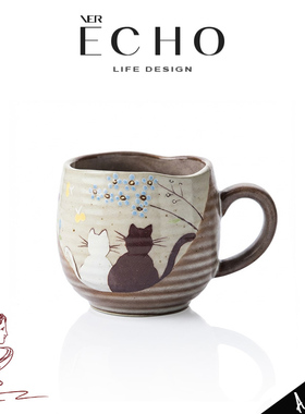 ECHO丨猫崎 LRI日式九谷烧手作陶瓷马克杯猫咪金花水杯咖啡杯礼物