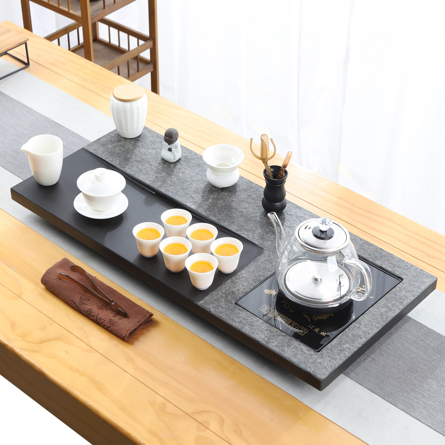 天然整块乌金石茶盘全自动一体茶具套装家用功夫单壶简约大小茶台