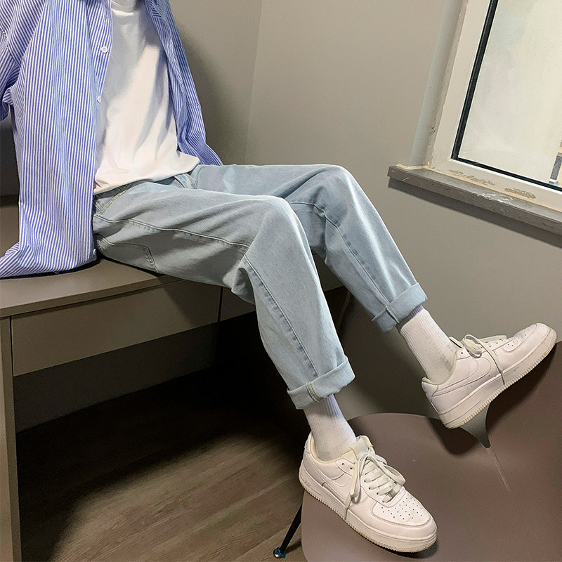 XZ214-8651-P48港风纯色百搭休闲牛仔裤宽松直筒裤,男装牛仔裤,星座1204-3