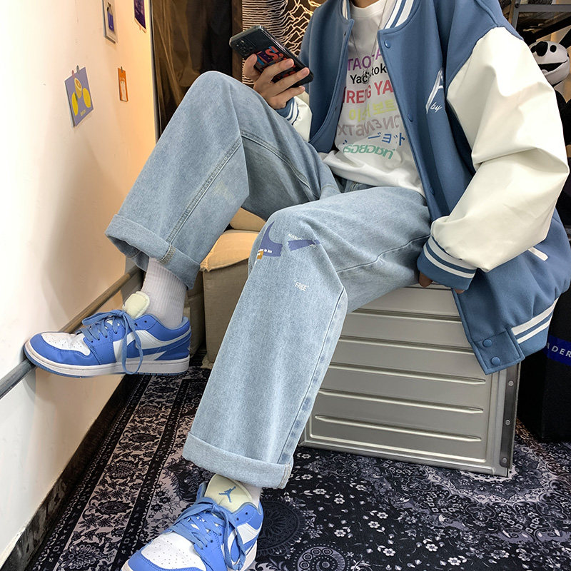 新款港风百搭印花休闲裤直筒牛仔裤子XZ214-8 908图片