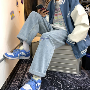 新款港风百搭印花休闲裤直筒牛仔裤子XZ214-8 908图片