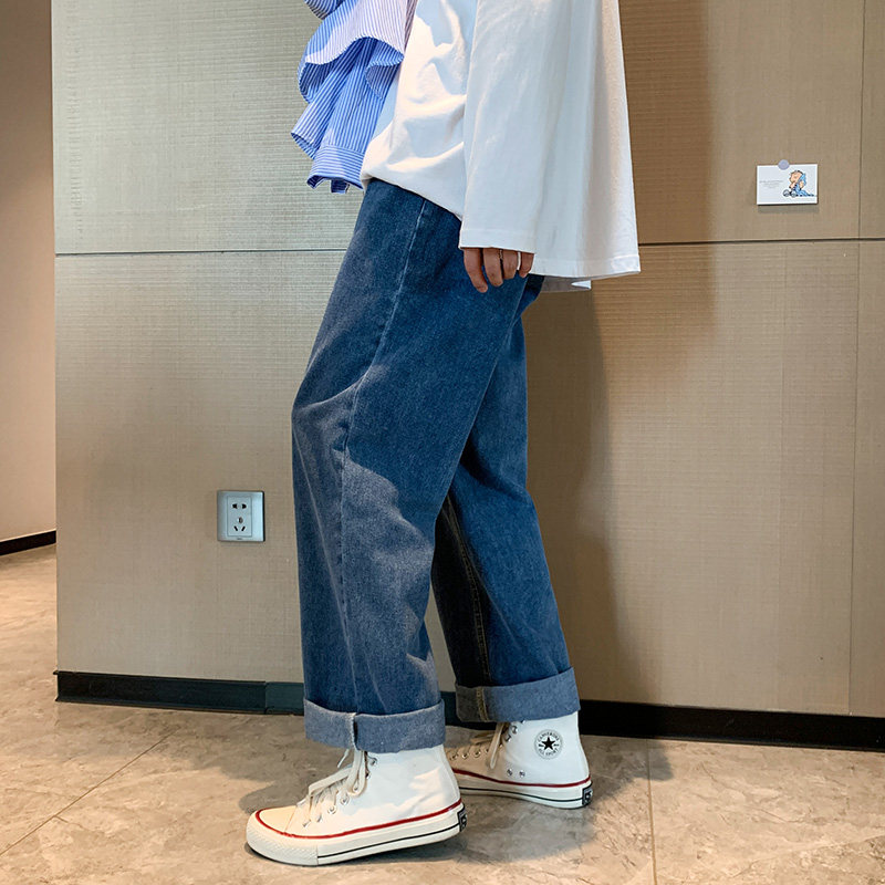 百搭简约牛仔裤宽松长裤坠感阔腿裤九分裤XZ214-8900-P40控59,男装牛仔裤,星座1204-3