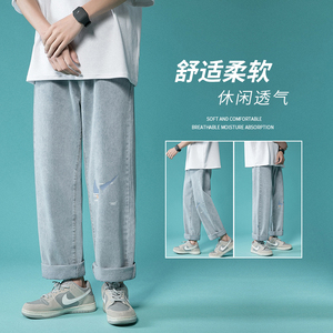 新款港风印花休闲直筒牛仔裤XZ214-8 908-P45图片
