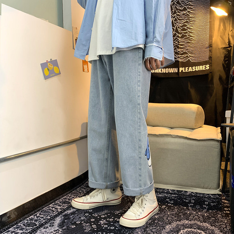 港风印花宽松百搭休闲直筒牛仔裤XZ214-8911,男装牛仔裤,星座1204-3