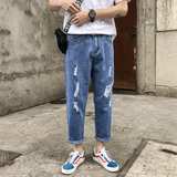XZ214-8K36-P35新款毛边破洞九分裤男牛仔裤，男装牛仔裤，星座1204-3
