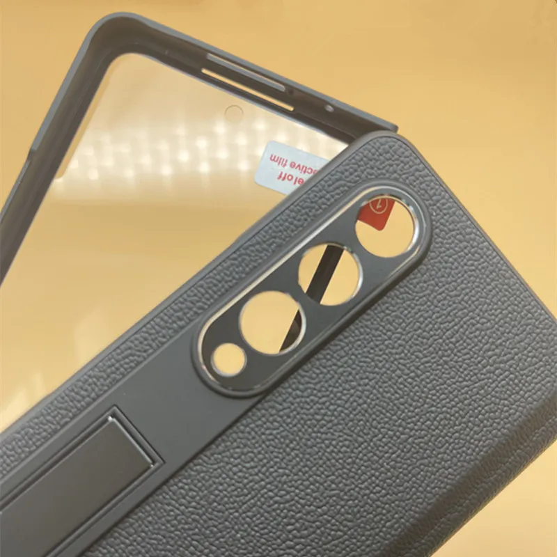 适用三星zfold4手机壳中轴折叠屏zfold3真皮保护套fold2保护膜壳