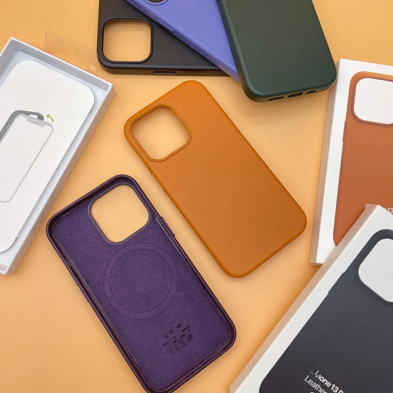 适用苹果13Promax手机壳13Pro皮革保护套官网同款磁吸动画13mini