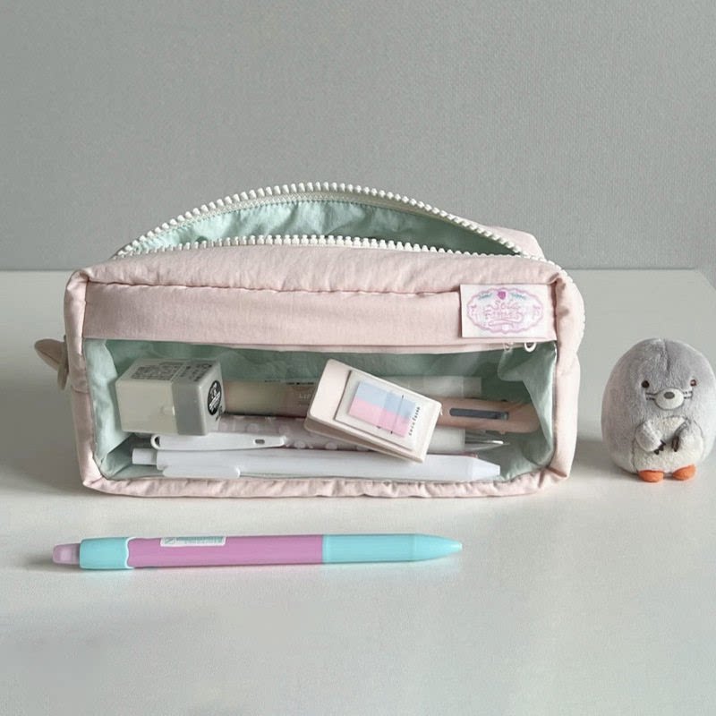 粉色方糖半透明痛包笔袋简约文具袋高颜值学生可爱大容量铅笔盒