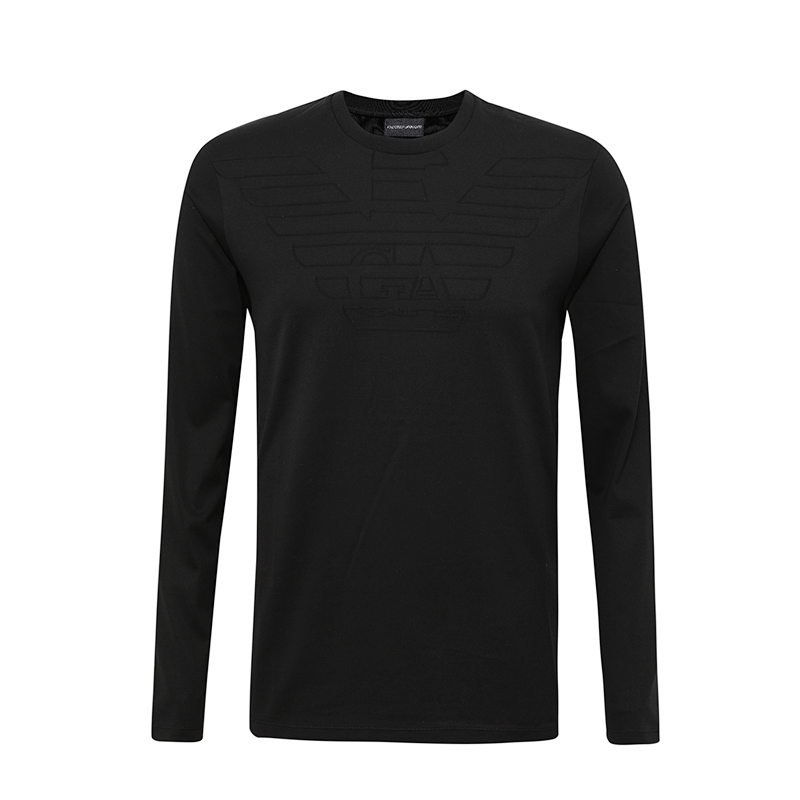 Emporio Armani/阿玛尼23秋冬男士长袖黑色T恤圆领上衣奢侈品