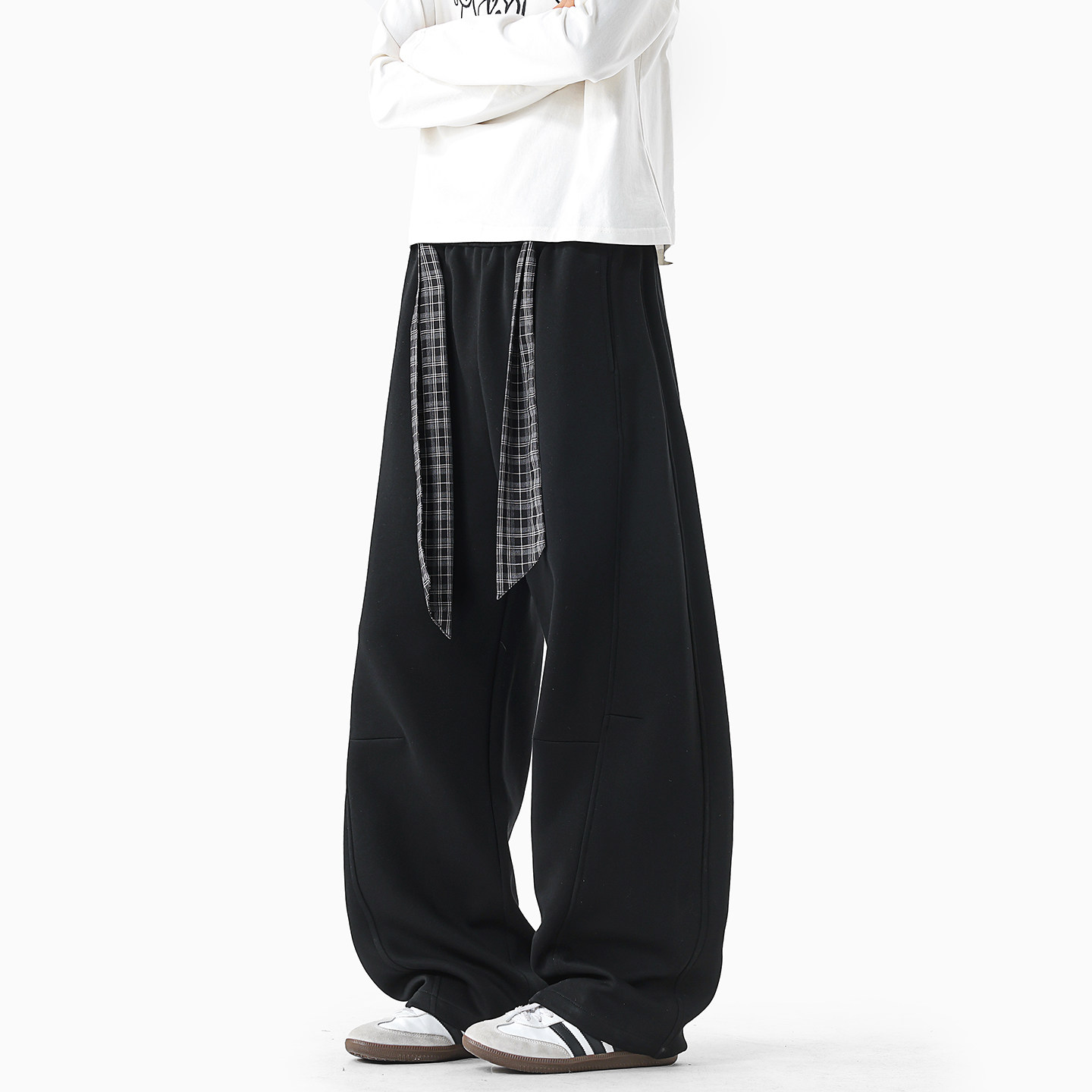 格纹腰带弯刀卫裤男春季新款美式宽松休闲裤子潮牌垂感直筒阔腿裤,男装,卫裤,淘宝优惠券,粉丝福利购,淘宝优惠卷