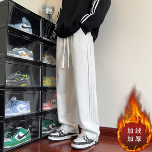 褶皱立体感卫裤男款冬季加绒加厚运动休闲裤大码宽松直筒阔腿裤子