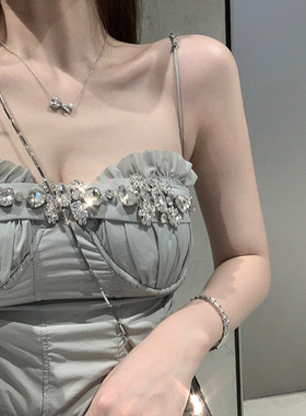 KKK STUDIO灰色吊带背心女秋冬新款内搭短款收腰显瘦修身性感上衣