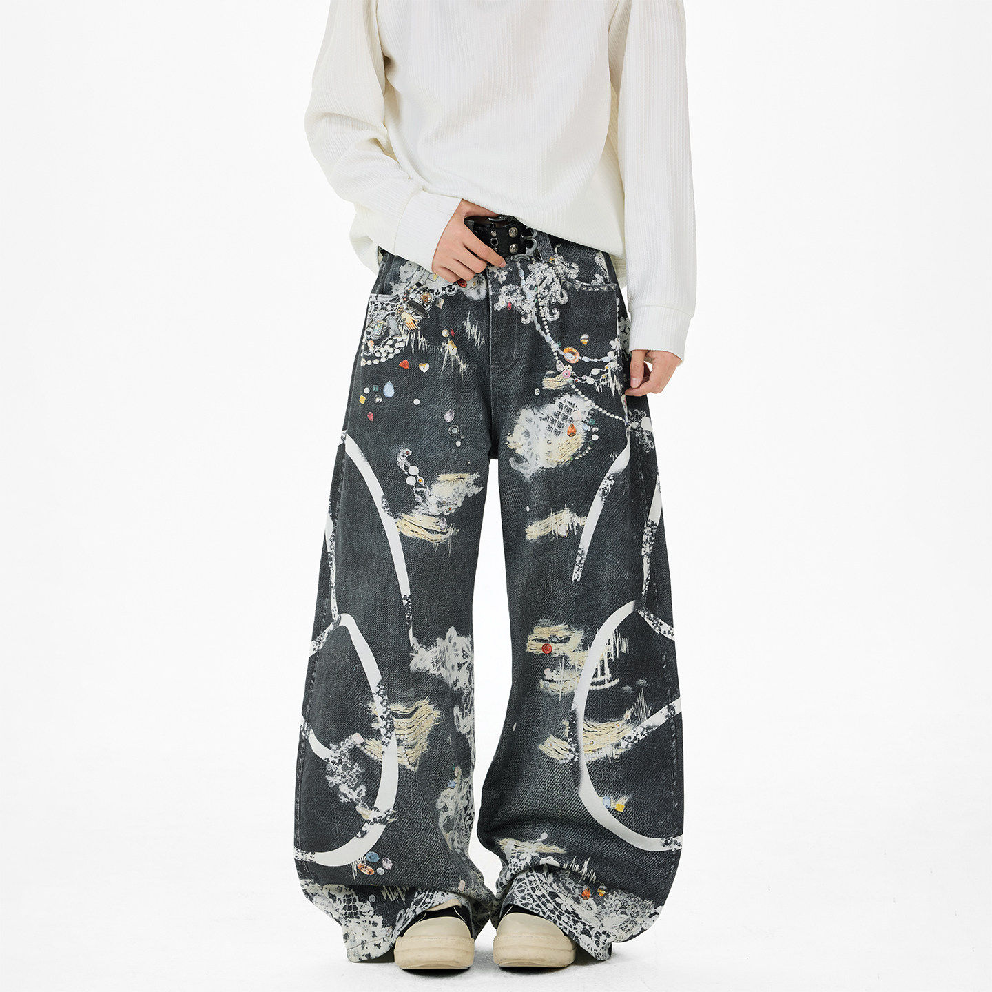 BSJ潮牌彩色数码印花美式复古松弛感男女宽松直筒牛仔长裤,男装,牛仔裤,淘宝优惠券,粉丝福利购,淘宝优惠卷