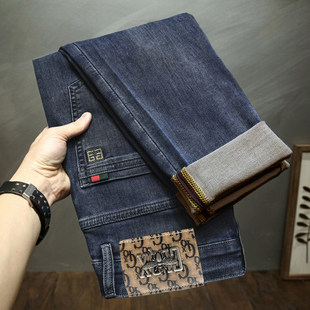 2026春夏新款牛仔裤男士休闲直筒修身刺绣弹力牛仔裤子男款高端