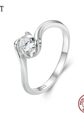 新款50分莫桑石戒指浪漫婚戒 简约经典闪耀925纯银指环手饰配饰女