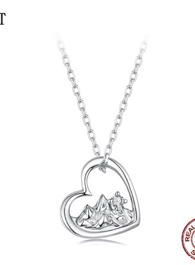 原创s925纯银爱心远山项链男女个