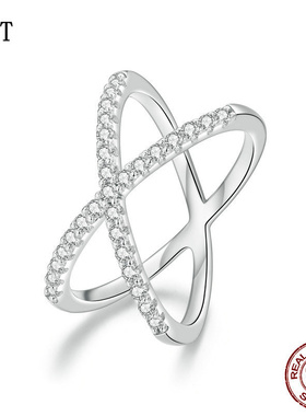 热卖款双层莫桑石戒指女 几何线条高级感s925纯银指环手饰饰品女