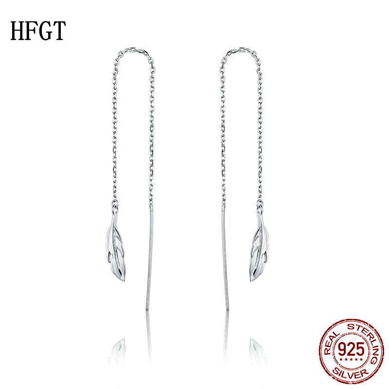 HFGT925纯银时尚简约羽毛耳线女镀白金跨境时尚新款银耳线
