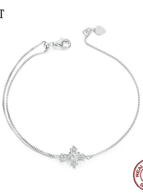 个性冷淡风十字架手链男女 欧美潮流s925纯银首饰盒子链手链饰品