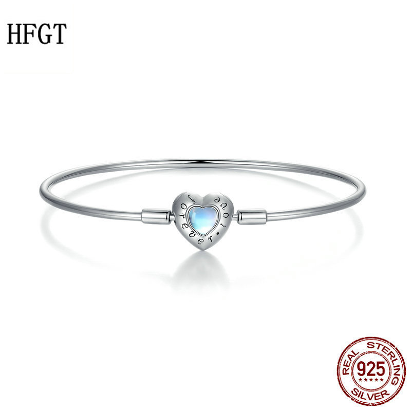 新款心形月光石基础手镯配件 可单戴爱心S925纯银心形串珠细手链