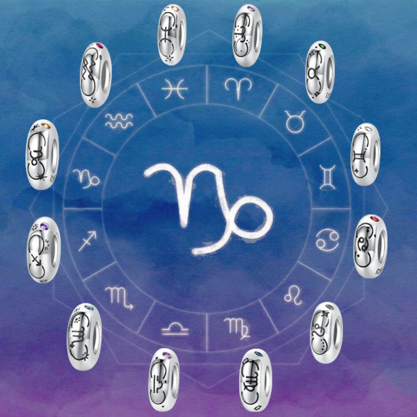 原创设计新款12星座s925银间隔珠串珠 简约风时尚彩色锆石diy配件