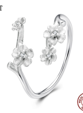 原创精致梅花开口戒指s925纯银高
