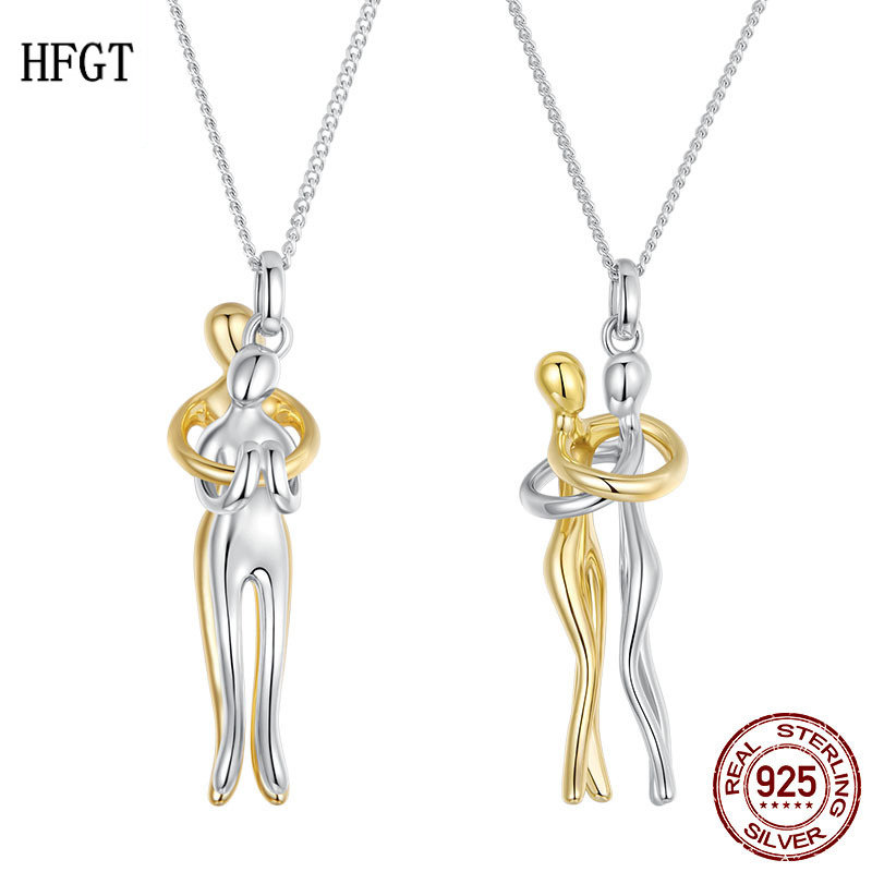 欧美高端原创爱情亲情拥抱项链浪漫情人节礼物s925纯银项链锁骨链