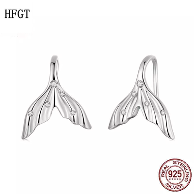 百搭海洋风鱼尾耳钉女s925纯银耳环通勤鲸鱼尾巴高端耳饰耳钩女